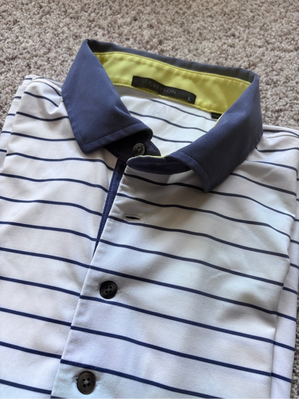 Greyson Polo Shirts Mens Striped Performance Golf Polo White Gray Stretch Size L